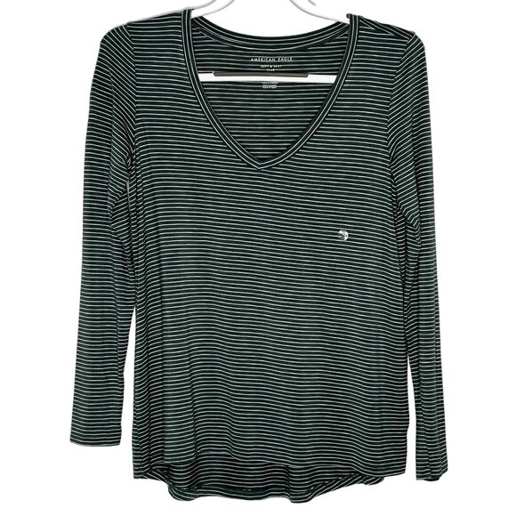 American Eagle Outfitters Tops - American Eagle Top Womens Small T Shirt Soft Sexy Slub Green Striped Casual Tee